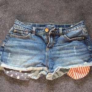 Comfy blue Jean shorts, with American flag